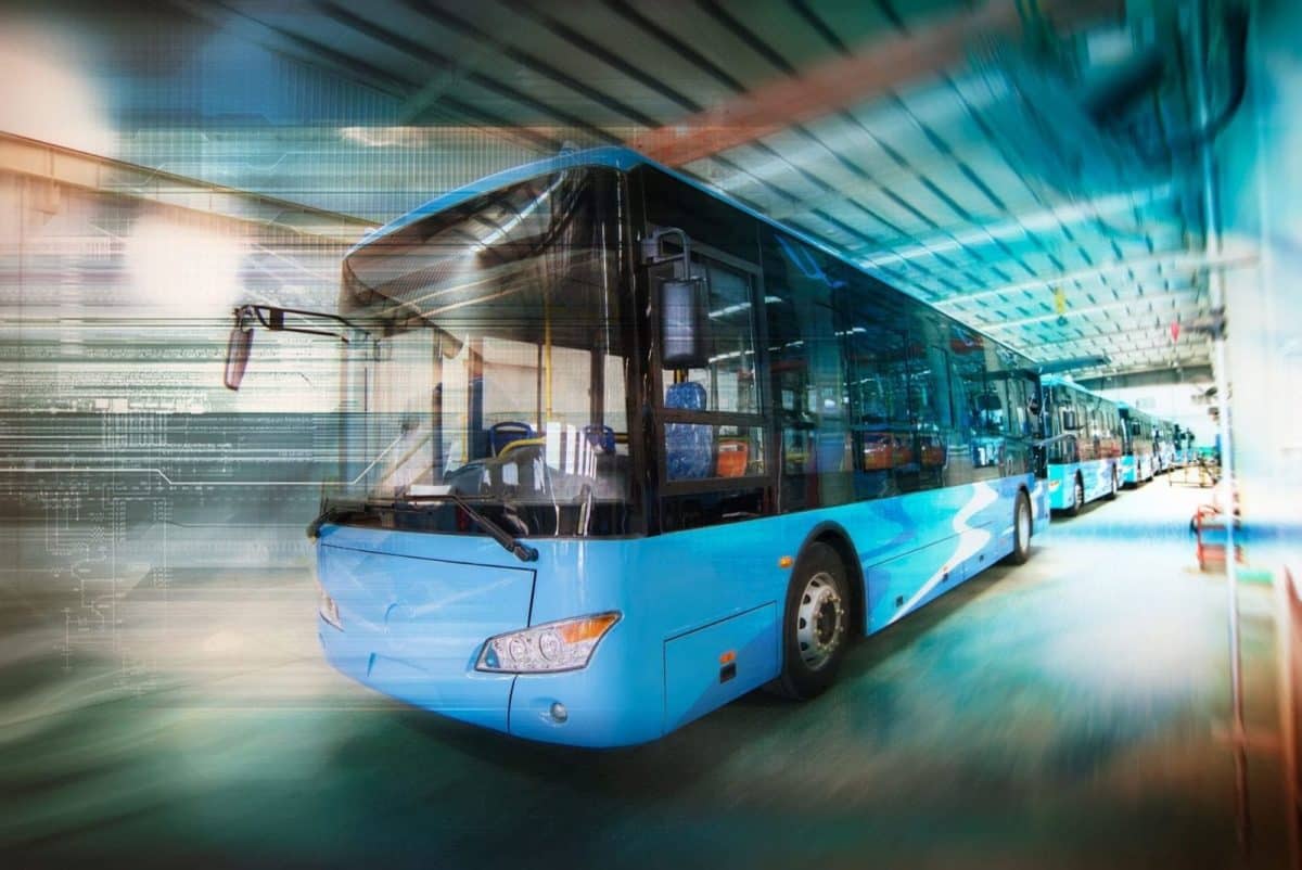 Line Of Passenger Buses Stock Photo